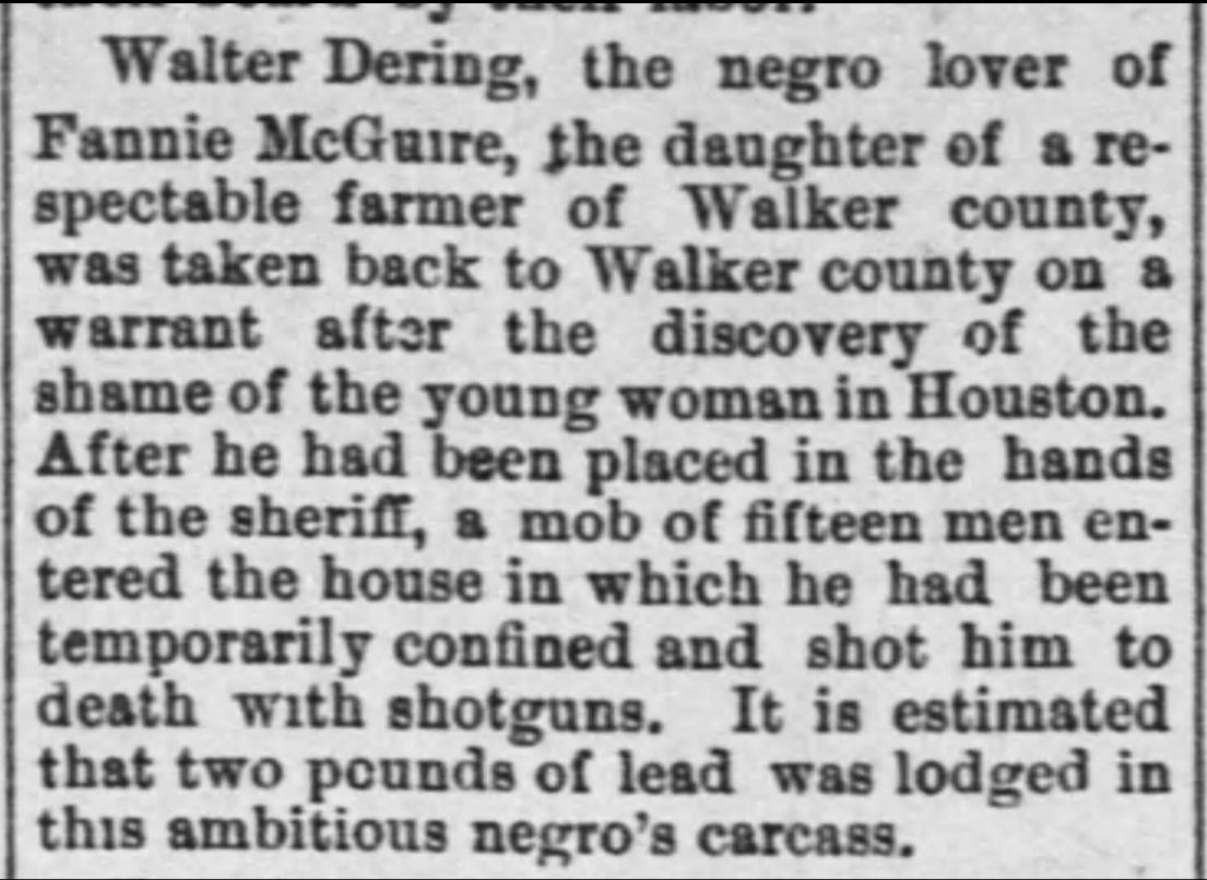 Newspaper Report of Walter Dering Lynching, 1878