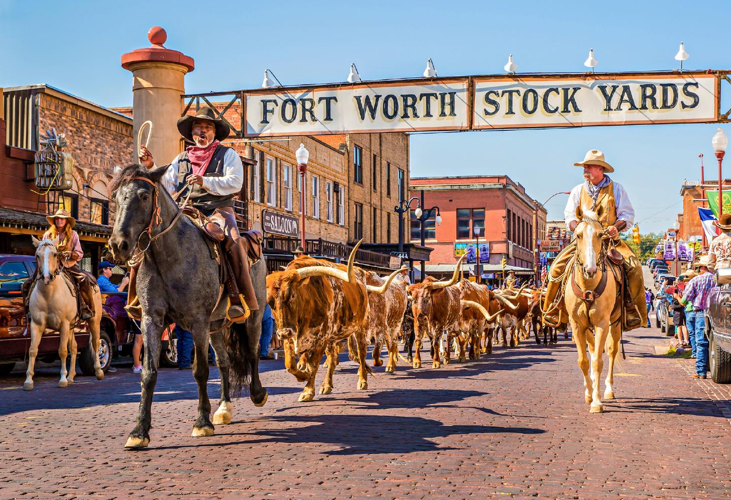 A photo of what Historic Fort Worth looked like, including cattle ranchers, which is what Henry did in Fort Worth.
