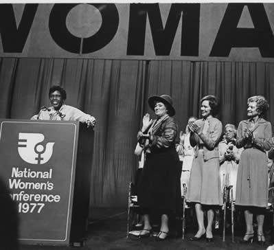 Barbara Jordan speaks at the National Women's Conference in Houston.
