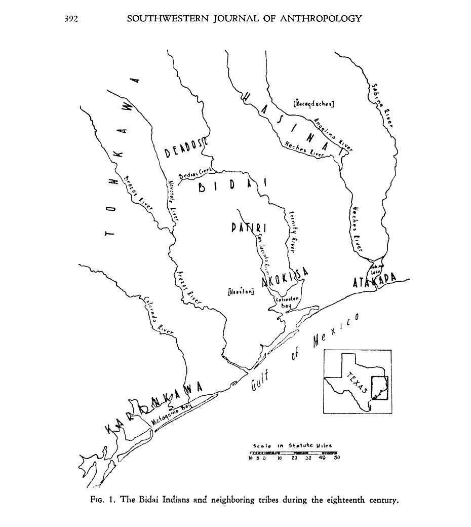 Geographical Map of Bidai and Neighboring Tribes