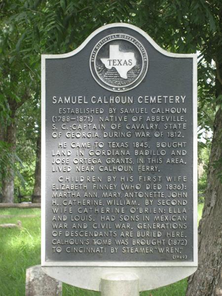 The official historical marker for the Samuel Calhoun Cemetery.
