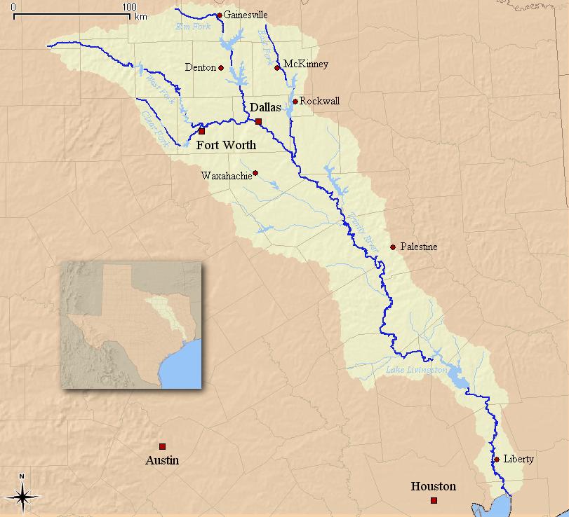 Map of the Trinity River watershed
