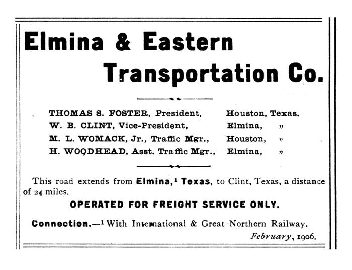 Elmina & Eastern Transportation Company Guide