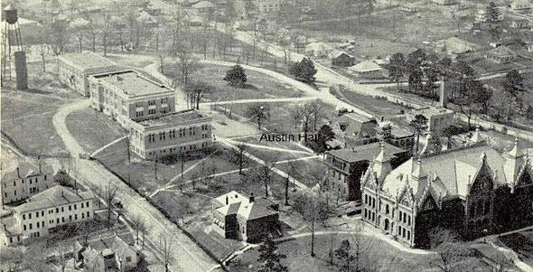 View of the Sam Houston State Teachers College (formerly known as Sam Houston Normal Institute)  campus from the northeast in 1927 