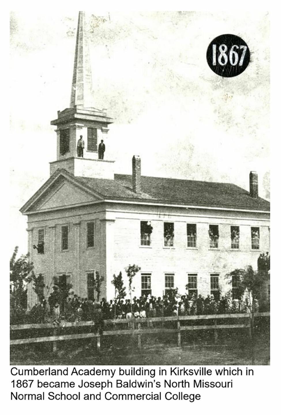 Cumberland Academy Building in Kirksville, which in 1867 became Joseph Baldwin's North Missouri Normal School and Commercial College.