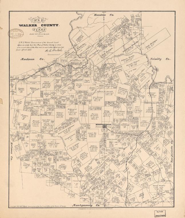 Map of land ownership in Walker County, Texas from 1879.