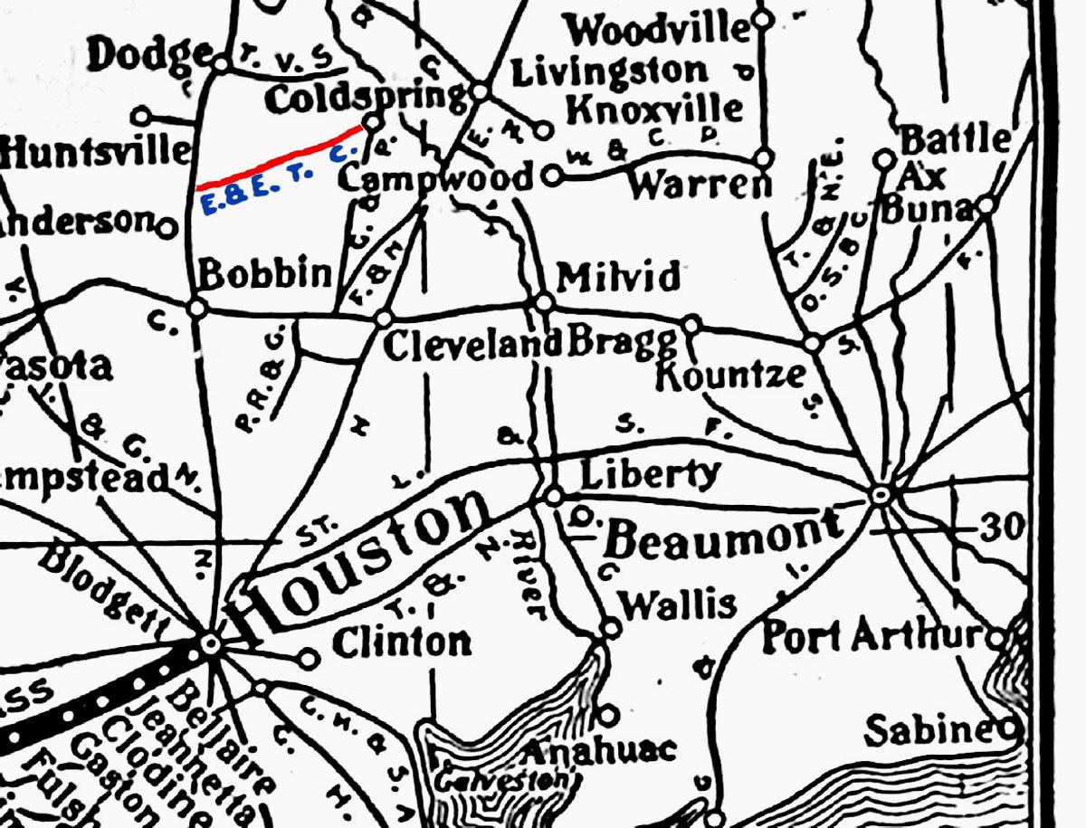 Map of Walker County Lumber's Tram Rail Line.