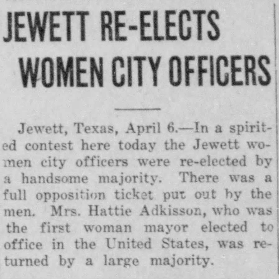 Jewett Re-elects Women City Officers, April 1921