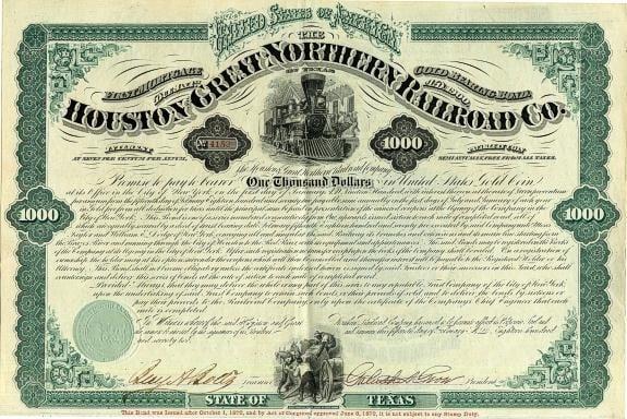 Houston and Great Northern Railroad Company Certificate