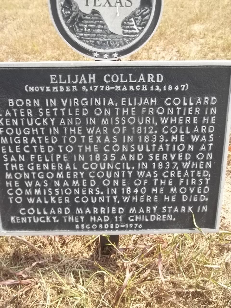 Up close image of the Elijah Collard historical marker.
