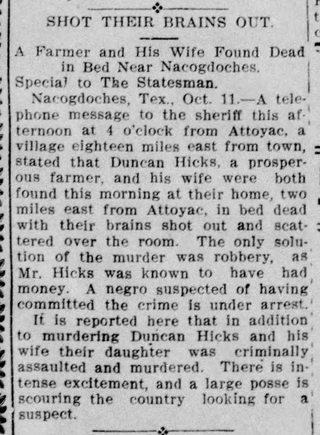 This article out of Austin was among the first to report about the murder of the Hicks family.