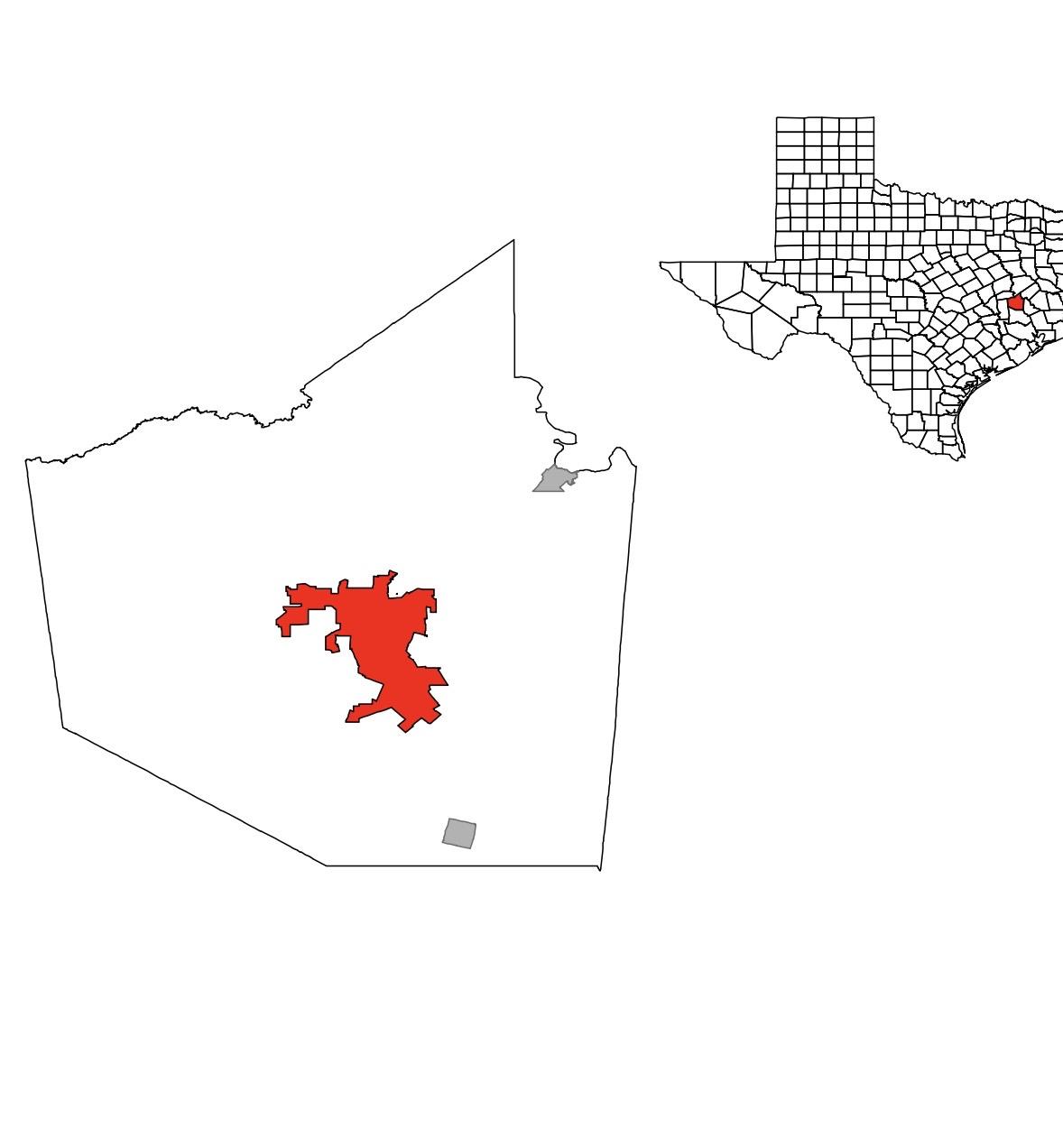 Map of the city of Huntsville within Walker county, TX