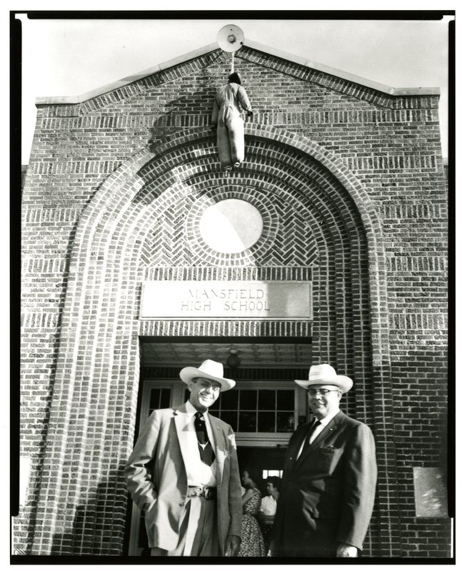 Texas Rangers Pose at the Entrance of Mansfield High School